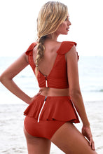 Load image into Gallery viewer, Ruffle Trim Deep V Cropped Tankini Set