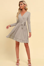 Load image into Gallery viewer, Long Sleeve Tie Waist Ruffle Hem Dress