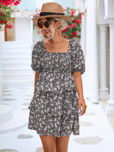 Load image into Gallery viewer, Floral Smocked Puff Sleeve Square Neck Layered Dress