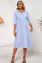 Load image into Gallery viewer, Plaid Collared Neck Midi Dress