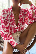 Load image into Gallery viewer, Flower Print Collared Neck Lantern Sleeve Shirt