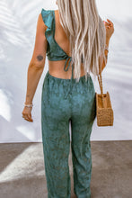 Load image into Gallery viewer, Applique Ruffled Cutout Tied Jumpsuit