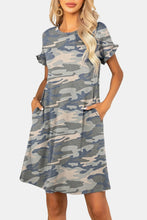 Load image into Gallery viewer, Flounce Sleeve Round Neck Dress with Pockets