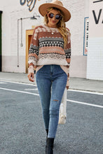Load image into Gallery viewer, Geometric Dropped Shoulder Round Neck Sweater