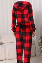 Load image into Gallery viewer, Plaid Zip Up Flannel Hooded Jumpsuit