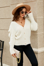 Load image into Gallery viewer, Woven Right Puff Sleeve V-Neck Fuzzy Cardigan