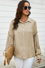 Load image into Gallery viewer, Button Front Bubble Sleeve Frill Trim Blouse