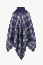 Load image into Gallery viewer, Plaid Turtleneck Fringe Detail Poncho