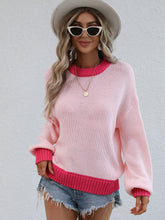 Load image into Gallery viewer, Contrast Trim Drop Shoulder Pullover Sweater