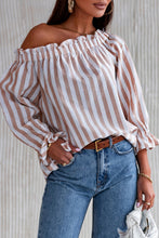 Load image into Gallery viewer, Striped Frill Trim Off-Shoulder Flounce Sleeve Top