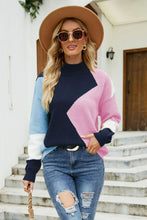 Load image into Gallery viewer, Color Block Mock Neck Ribbed Trim Sweater