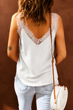 Load image into Gallery viewer, Swiss Dot Lace Trim V-Neck Tank
