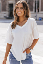 Load image into Gallery viewer, Waffle-Knit V-Neck Dropped Shoulder Blouse