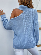 Load image into Gallery viewer, Mixed Knit Cold-Shoulder Turtleneck Sweater
