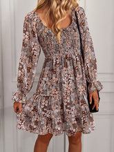 Load image into Gallery viewer, Floral Smocked Ruffle Hem Flounce Sleeve Dress