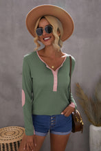 Load image into Gallery viewer, Elbow Patch Waffle Knit Henley Top