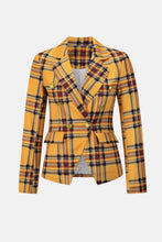 Load image into Gallery viewer, Plaid Buttoned Tulip Hem Blazer