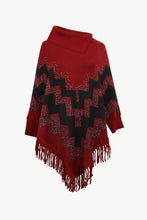 Load image into Gallery viewer, Chevron Mock Neck Fringe Hem Poncho