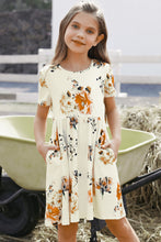 Load image into Gallery viewer, Girls Floral Short Sleeve Round Neck Dress