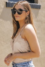 Load image into Gallery viewer, Lace Trim Buttoned Spaghetti Strap Bodysuit