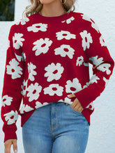 Load image into Gallery viewer, Floral Ribbed Trim Knit Sweater