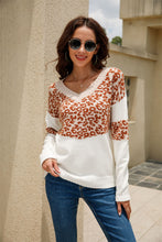 Load image into Gallery viewer, Leopard Color Block V-Neck Knit Pullover