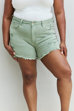 Load image into Gallery viewer, RISEN Katie Full Size High Waisted Distressed Shorts in Gum Leaf