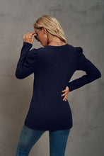Load image into Gallery viewer, Waffle-Knit Puff Sleeve Round Neck Top