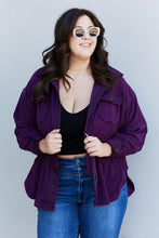 Load image into Gallery viewer, Zenana Cozy in the Cabin Full Size Fleece Elbow Patch Shacket in Dark Plum