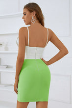 Load image into Gallery viewer, Two-Tone Rhinestone Detail Spaghetti Strap Bandage Dress