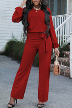 Load image into Gallery viewer, Boat Neck Tie Belt Jumpsuit