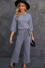 Load image into Gallery viewer, Belted Three-Quarter Sleeve Jumpsuit