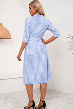 Load image into Gallery viewer, Plaid Collared Neck Midi Dress