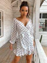 Load image into Gallery viewer, Star Print Surplice Belted Ruffle Hem Dress