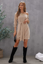 Load image into Gallery viewer, Boat Neck Belted Long Sleeve Dress
