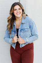 Load image into Gallery viewer, Andree by Unit Full Size Pearl Trim Cropped Denim Jacket