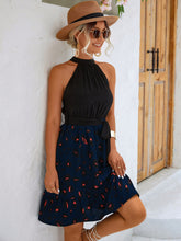 Load image into Gallery viewer, Two-Tone Belted Sleeveless Grecian Neck Dress