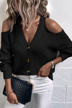 Load image into Gallery viewer, Cold-Shoulder Button-Up Rib-Knit Cardigan