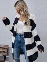 Load image into Gallery viewer, Striped Open Front Rib-Knit Longline Cardigan