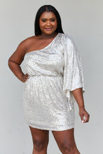 Load image into Gallery viewer, Hailey & Co Full Size Sequined One-Shoulder Bell Sleeve Dress