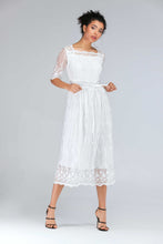 Load image into Gallery viewer, Scalloped Lace Half Sleeve Midi Dress