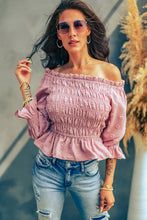 Load image into Gallery viewer, Swiss Dot Smocked Off-Shoulder Peplum Top