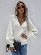 Load image into Gallery viewer, Lantern Sleeve Surplice Sweater
