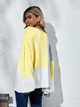 Load image into Gallery viewer, Color Block Balloon Sleeve Boat Neck Sweater