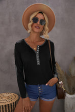 Load image into Gallery viewer, Elbow Patch Waffle Knit Henley Top