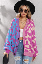 Load image into Gallery viewer, Leopard Button Front Ribbed Trim Cardigan