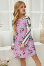 Load image into Gallery viewer, Girls Floral Striped Raglan Sleeve Dress