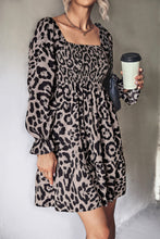 Load image into Gallery viewer, Leopard Smocked Flounce Sleeve Tiered Dress