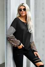 Load image into Gallery viewer, Leopard Striped Balloon Sleeve Round Neck Top
