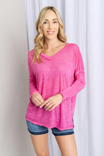 Load image into Gallery viewer, Zenana V-Neck Dropped Shoulder Slit Top in Hot Pink
